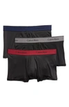 Calvin Klein 3-pack Micro Stretch Trunks In Black/ Grey/ Raspberry/ Blue