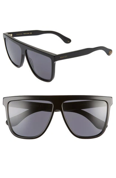 Gucci 61mm Oversize Flat Top Sunglasses In Shiny Black