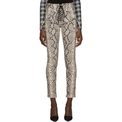 Ben Taverniti Unravel Project Python Printed Leather Lace Up Pants In Beige