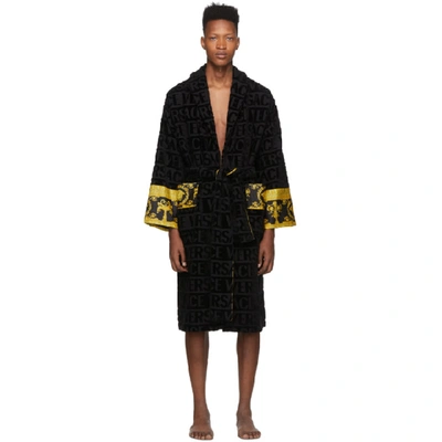 Versace Black I Heart Baroque Bath Dressing Gown In Blue
