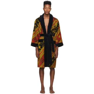 Versace Multicolor 'i Heart Baroque' Print Bathrobe In Red Gold Black