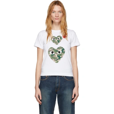 Comme Des Garçons Play Comme Des Garcons Play White Camo Double Heart T-shirt