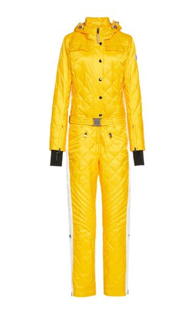 Bogner Greta 配腰带绗缝衬垫格子布滑雪服 In Yellow
