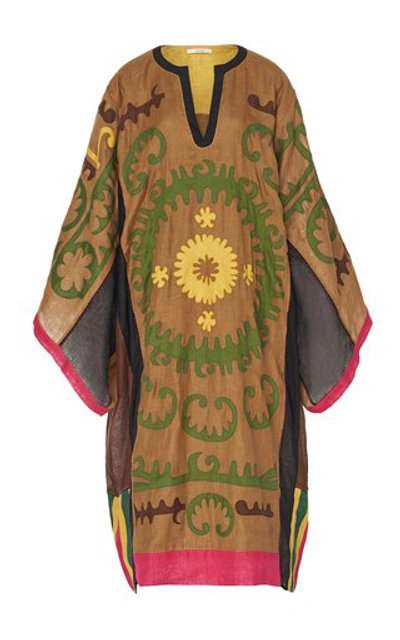 Vita Kin Santal Appliquéd Embroidered Linen Caftan In Multi