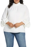 VINCE CAMUTO SHIRRED DETAIL RUFFLE SLEEVE BLOUSE,9269007
