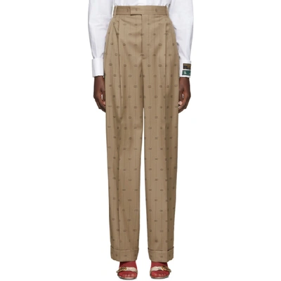 Gucci Gg Striped Wool And Silk Trousers In 9702 Beige