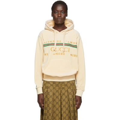 Gucci Oversized Embroidered Cotton-blend Velour Hoodie In 9300 Beige