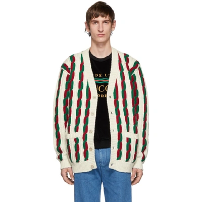 Gucci Web Stripe Cable Knit Cardigan In Multicolor