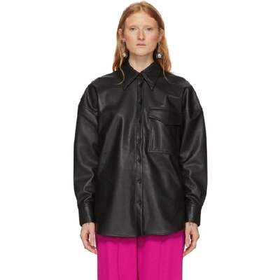 Tibi Relaxed Faux Leather Utility Shirt In Black