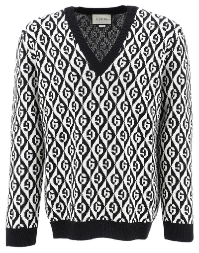 Gucci Black & White G Rhombus V-neck Sweater
