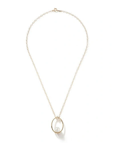 Mizuki 14k Gold Small Pearl & Diamond Oval Pendant Necklace