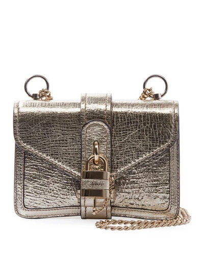 Chloé Aby Mini Metallic Leather Shoulder Bag In Gold/gold/silver