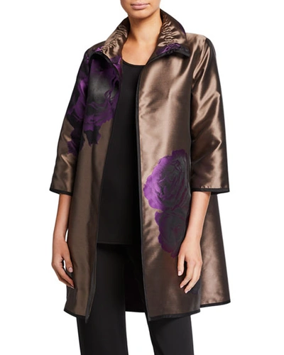 Caroline Rose Plus Size Violet Rose Jacquard Topper Jacket In Purple/multi