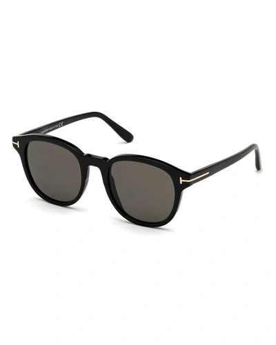 Tom Ford Men's Jameson Polarized Round Sunglasses, 52mm In Shiny Black/ Smoke