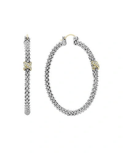 Lagos Sterling Silver & 18k Yellow Gold Embrace Diamond Hoop Earrings In Silver/multi