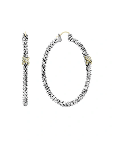 Lagos Sterling Silver & 18k Yellow Gold Embrace Diamond Hoop Earrings