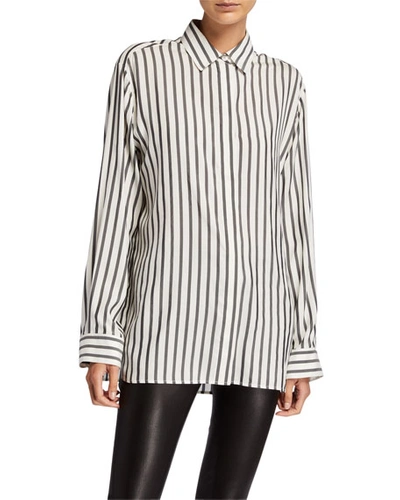 The Row Big Sisea Striped Silk Shirt In Black And White
