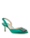 MANOLO BLAHNIK HANGISI KITTEN-HEEL SATIN SLINGBACK PUMPS,PROD225750692