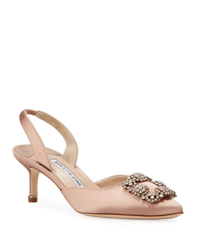 MANOLO BLAHNIK HANGISI KITTEN-HEEL SATIN SLINGBACK PUMPS,PROD225750692