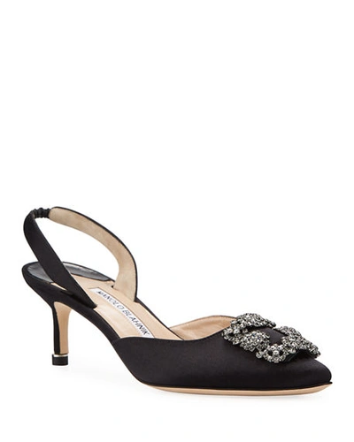 Manolo Blahnik Hangisi Kitten-heel Satin Slingback Pumps In Black