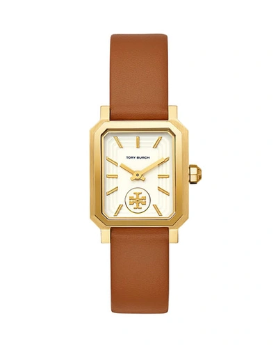 Tory Burch Robinson Goldtone Stainless Steel & Brown Leather Strap Watch In Cream/tan
