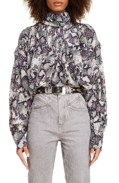 Isabel Marant Snake Print Silk Blouse In Chalk