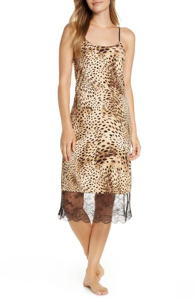 Natori Infinity Lace Trim Slip Dress In Leopard Print