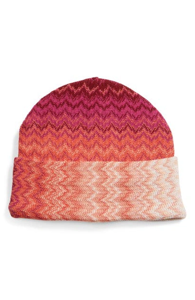 Missoni Ombre Zigzag Wool Blend Beanie In Red Multi