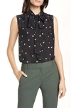 THEORY SQUARE DOT TIE NECK SLEEVELESS SILK BLOUSE,J0902509