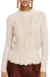 SCOTCH & SODA CHUNKY CABLE KNIT PEPLUM SWEATER,153194