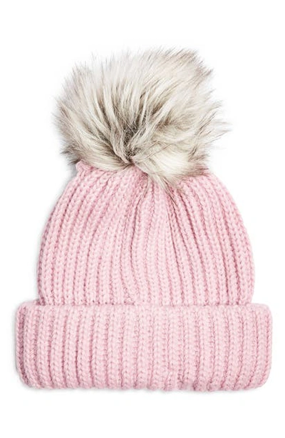 Topshop Faux Fur Pom Beanie In Pink