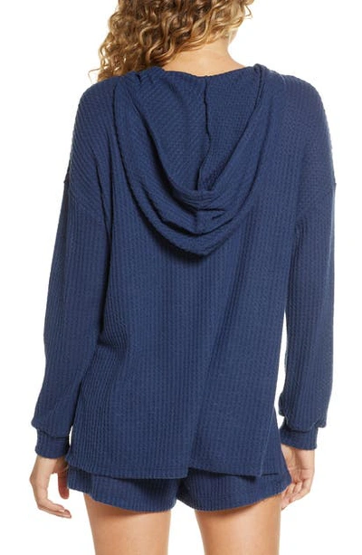 Project Social T Waffle Knit Hooded Pullover In Cosmo Navy