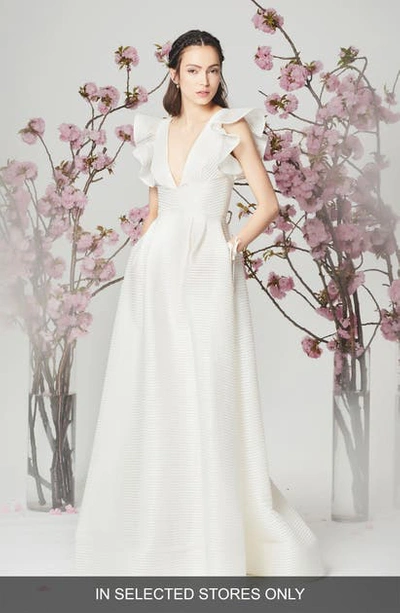 Marchesa Notte Savannah Ruffle Sleeve Wedding Dress In Ivory | ModeSens
