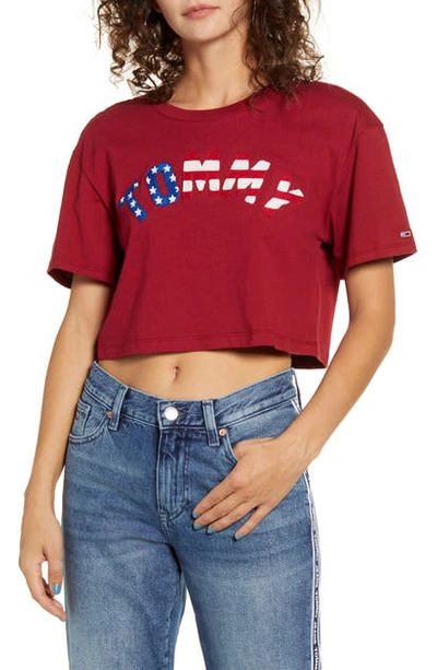 Tommy Hilfiger Logo Cropped Cotton T-shirt In Crimson