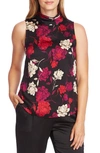 VINCE CAMUTO ENCHANTED FLORAL SLEEVELESS HAMMERED SATIN BLOUSE,9169037