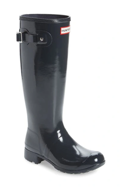 Hunter Original Tour Gloss Packable Rain Boot In Dark Slate