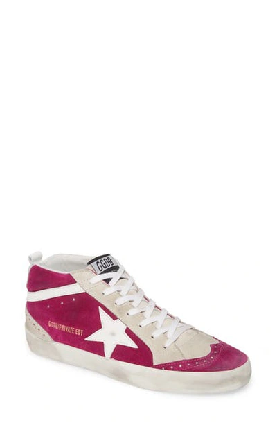 Golden Goose Mid Star Sneaker In Pink Suede/ White