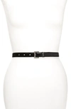 Saint Laurent Ysl Monogram Lizard Embossed Leather Belt In Noir/ Silver