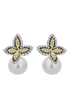 Lagos Cultured Freshwater Pearl Luna Floral Earrings In 18k Gold & Sterling Silver In Two Tone/ Pearl