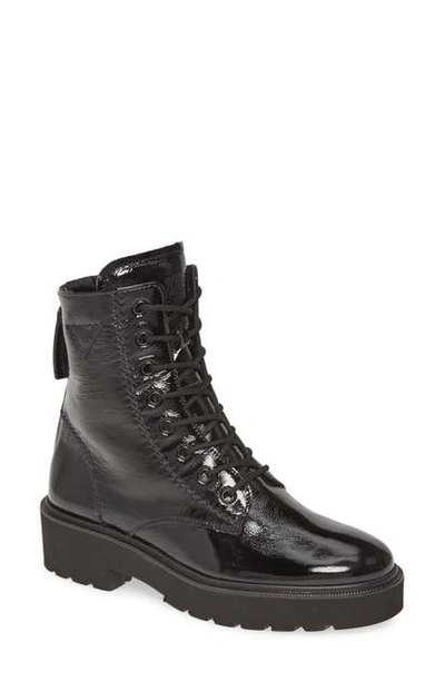 Paul Green Bronx Lace-up Platform Boot In Black Crinkled Patent