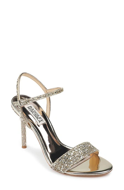Badgley Mischka Olympia High-heel Glitter Sandals In Platino Glitter