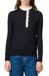 SANDRO COLANE EYELET DETAIL WOOL BLEND SWEATER,SFPPU00372