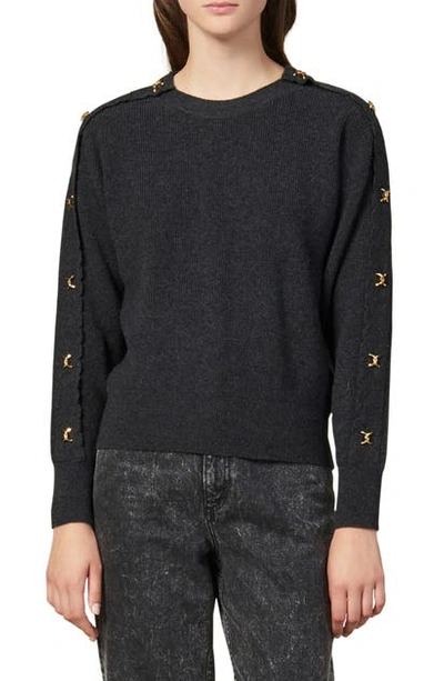 Sandro Joly Metallic Applique Wool & Cashmere Sweater In Black