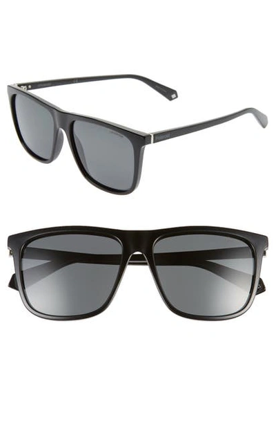 Polaroid 56mm Polarized Rectangle Sunglasses In Black/ Grey Polarized