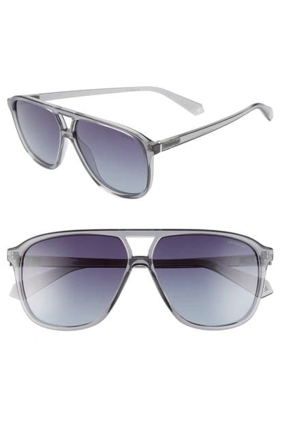 Polaroid 58mm Polarized Aviator Sunglasses In Grey/ Grey Polarized