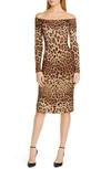 DOLCE & GABBANA OFF THE SHOULDER LEOPARD PRINT LONG SLEEVE WOOL DRESS,F6F9YTFS2A3