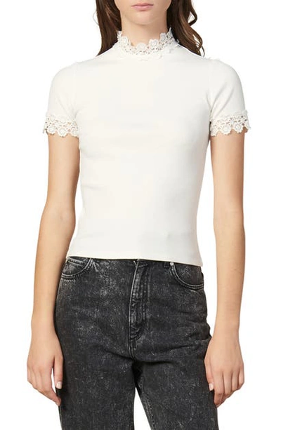 Sandro Anie Ribbed Guipure Lace-detail Top In Beige