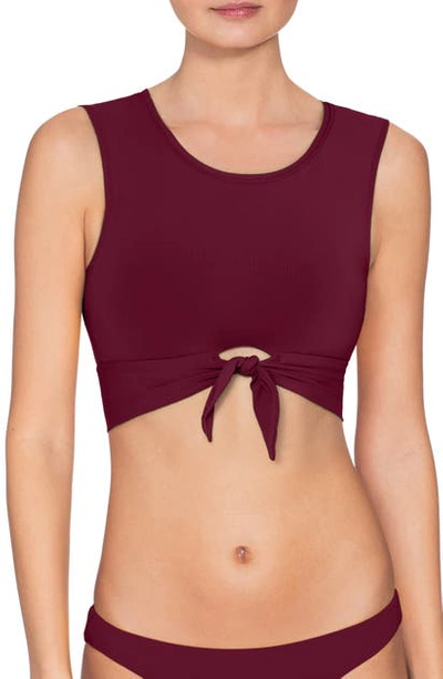 Robin Piccone Ava Longline Knot Front Bikini Top In Eggplant