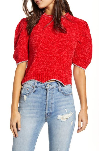 English Factory Metallic Chenille Crop Sweater In Red