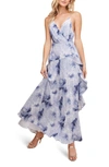 Astr Floral Ruffle Detail Maxi Dress In Blue Tie Dye